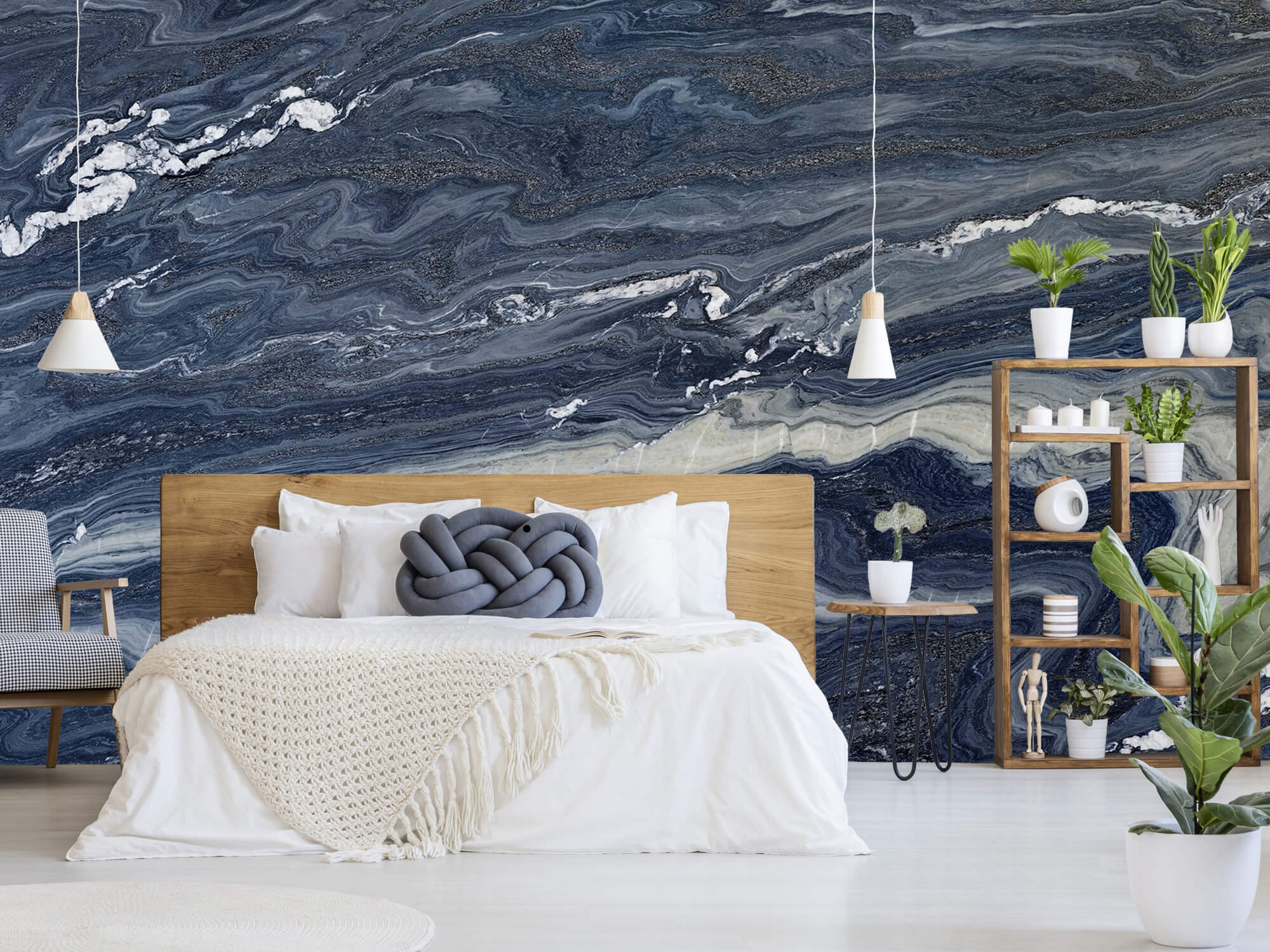 wallpaper Blauw met wit marmer 11