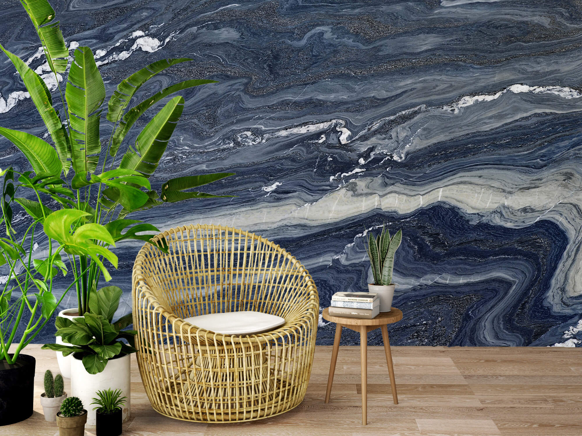 wallpaper Blauw met wit marmer 5
