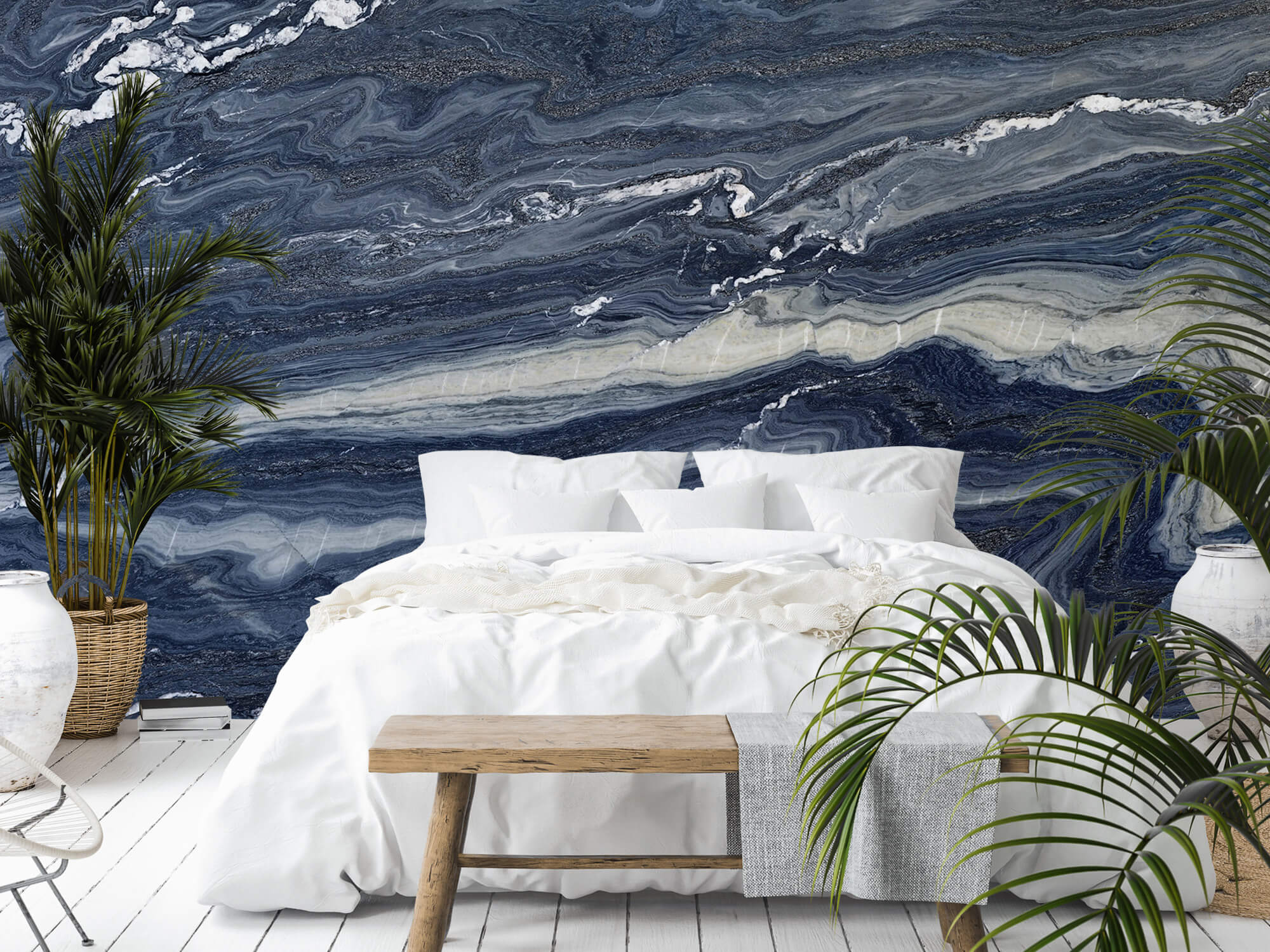 wallpaper Blauw met wit marmer 9