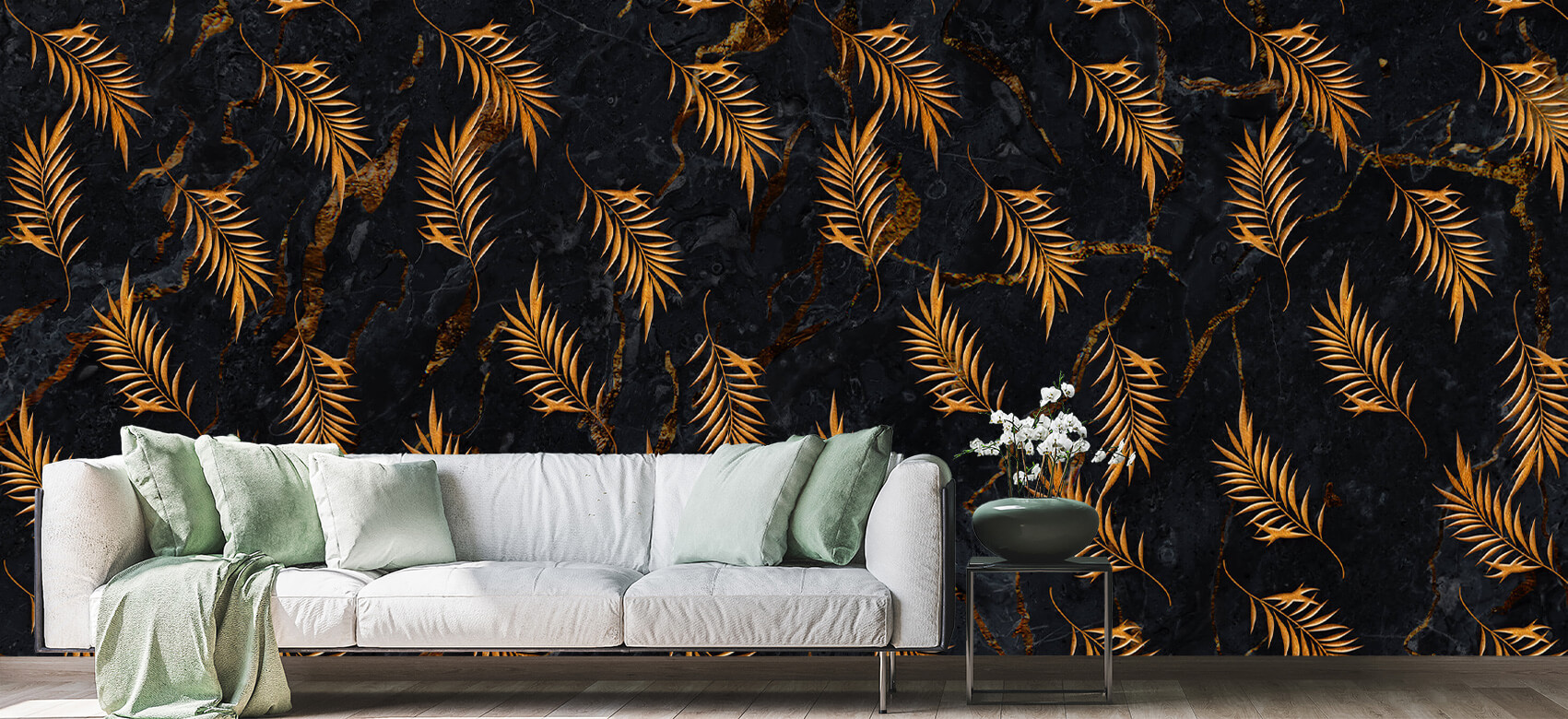 wallpaper Tropische bladeren op marmer 4