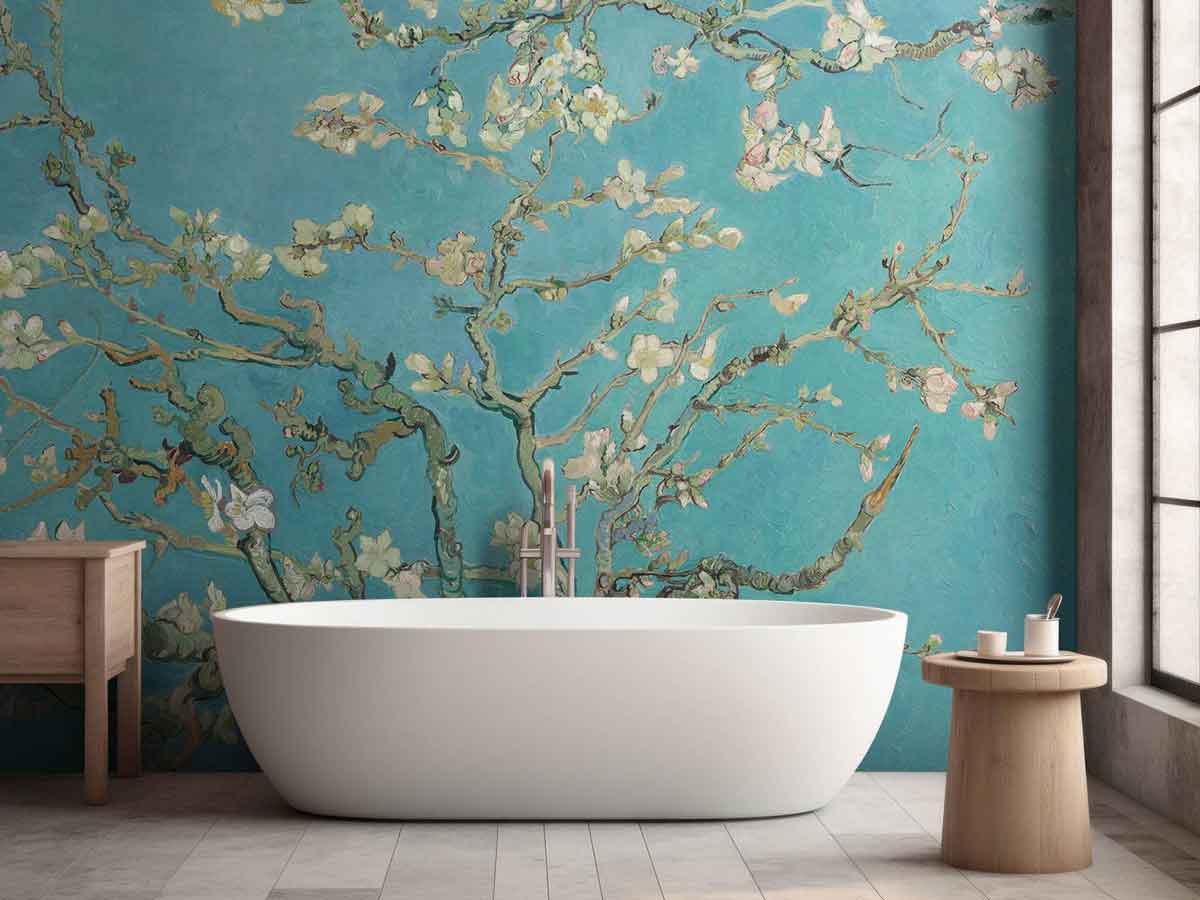 Dit fotobehang brengt de schilderachtige bloesems van Van Gogh in uw badkamer, perfect voor een artistieke en ontspannen sfeer.